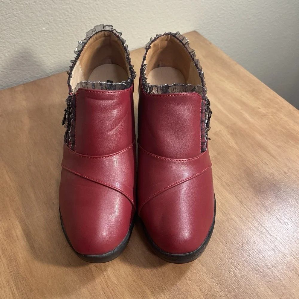 Dadawen Lace Trim Chunky Platform Shoes Faux Leather Burgundy Office Goth 11.5